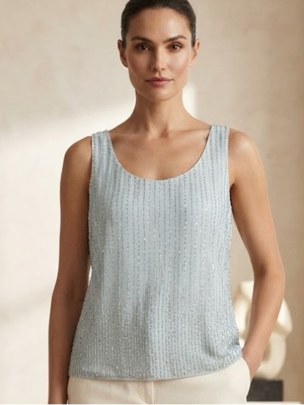 Sleeveless Shimmer Top in Soft Blue